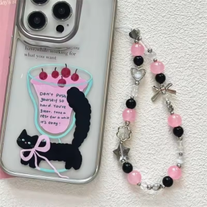 Cute Heart Bow Pink Pearl Beads Beaded  Charm