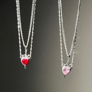 Elegant Heart & Sword Couple Necklace