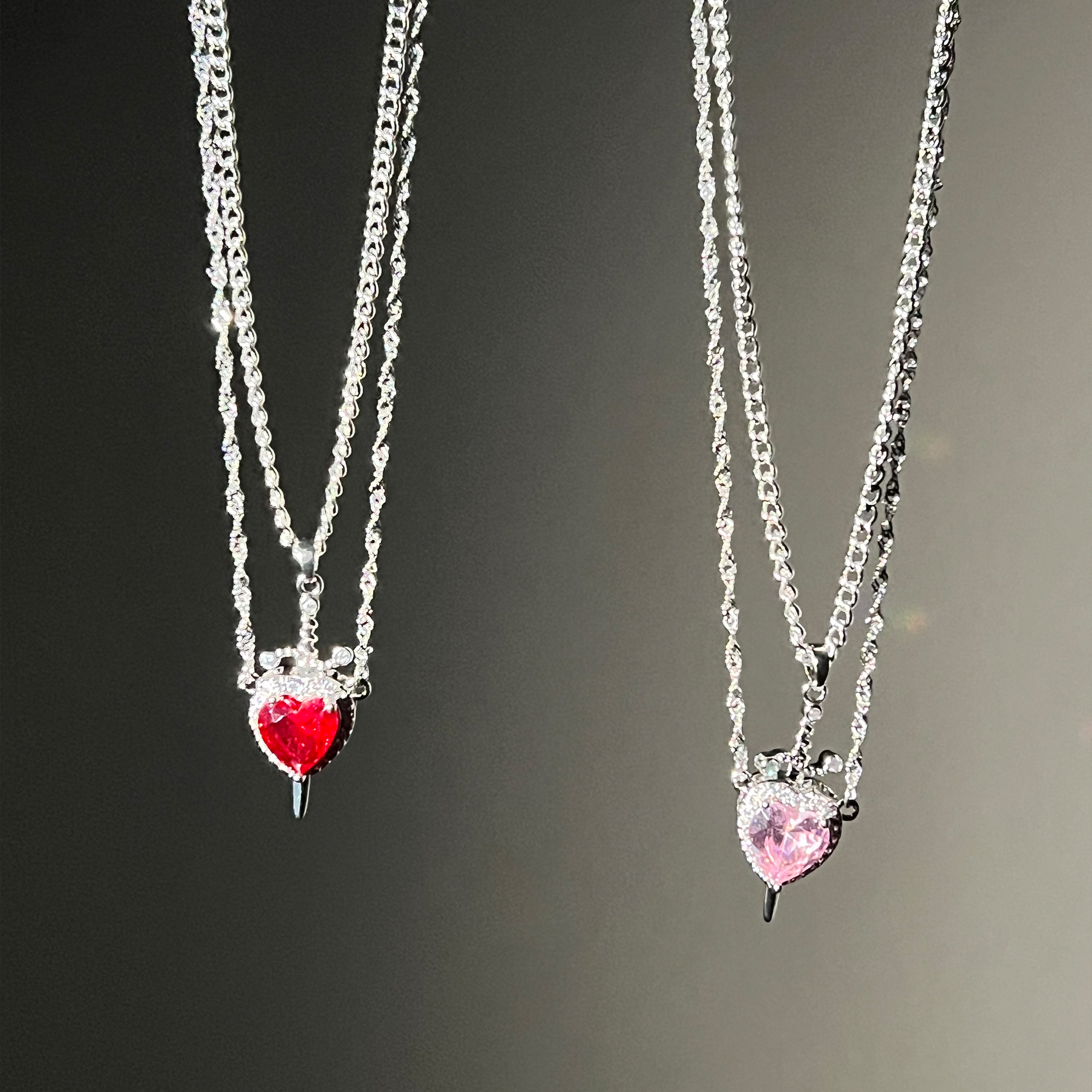 Elegant Heart & Sword Couple Necklace